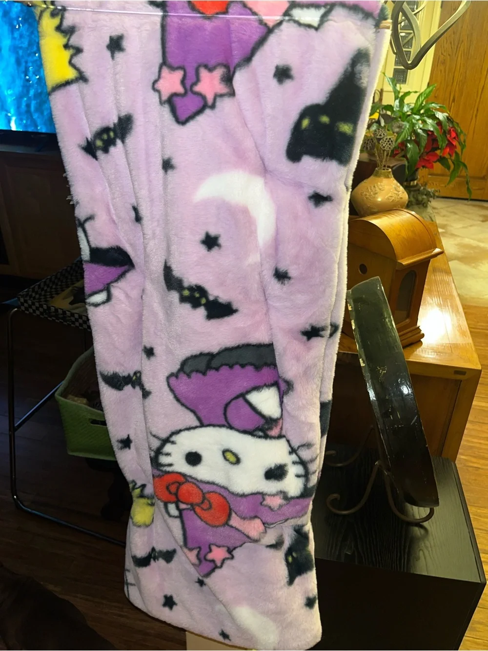 Sanrio Hello Kitty Purple Lavender Witch Halloween Faux Rabbit Fur Throw Blanket